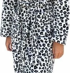 Beste deal 🤩 Kinderbadjas Panter Print Zwart/wit – 100% Flanel Fleece – Badjas Kind Luipaard – Badrock Kindermodel – Fleecebadjas Kind - L (9-10 Jaar) 134-140 😍