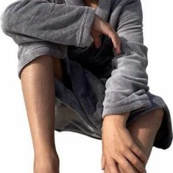 Flash-uitverkoop ⌛ Relax Company Kinderbadjas - Taupe/Grijs - Fleece - Meisjes & Jongens - Ochtendjas- Maat 164/176 😀 -Bergstein Shop 369x840