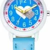 Begroting 🔔 Lazy Cat Meisjes Horloge - Hartjes – Leren Bandje – Blauw - 👧 Girls ⌚ Watch 🎁
