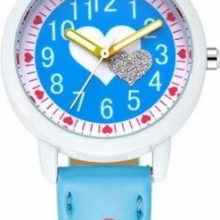 Begroting 🔔 Lazy Cat Meisjes Horloge - Hartjes – Leren Bandje – Blauw - 👧 Girls ⌚ Watch 🎁