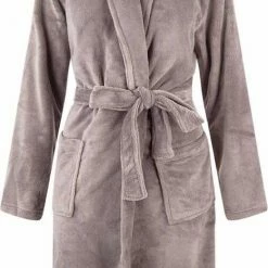 Flash-uitverkoop ⌛ Relax Company Kinderbadjas - Taupe/Grijs - Fleece - Meisjes & Jongens - Ochtendjas- Maat 164/176 😀