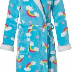 Kopen ๐ฅ Rebelle Badjas Kind Regenboogjes - Gevoerde Capuchon - Fleece - Kinderbadjas Meisjes - Maat 128 โค๏ธ