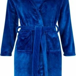 Goedkoop 🧨 Badrock Kinderbadjas Fleece - Capuchon Badjas Kind - Kobalt Blauw - Ochtendjas Flanel Fleece - Maat 164/176 🤩