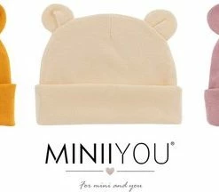 Goedkoopste 🔥 MINIIYOU 3 Pack Babymutsjes Newborn BEERVORM Geel Crème Oudroze - Beren Oortjes 😉