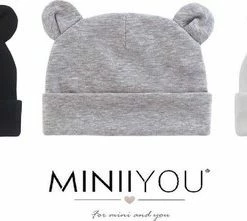 Beste Pirce ✨ MINIIYOU Babymutsjes Newborn Beervorm - 0-3 Mnd - Zwart Wit Grijs ✔️