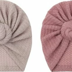 Beste Verkoop 🛒 MINIIYOU 2 Stuks - Meisjes Babymutsjes Tulband - Roze Taupe - 3-15 Mnd ⭐