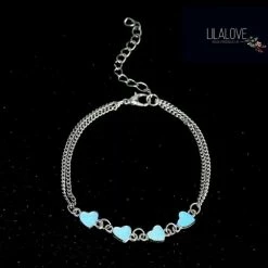 Kopen 🧨 Armband Meisje- Hartjes- Glow In The Dark- Zilver Blauw- Kadootje- Kind- LiLaLove 🛒