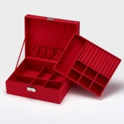 Flash-uitverkoop 😀 Sefaras Luxe Sieradendoos - Jewellery Box - Opbergdoos Voor Sieraden - Juwelen Doos - 2 Lagen - Rood 😀