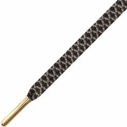 Beste Pirce ⭐ Mr. Lacy - Schoenveters - Ropies Plat - Zwart Gold Tip - Veterlengte 130 Cm ✔️