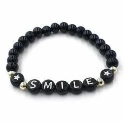 Uitgang 👍 No Evil Naamarmbandje Voor Jongen Met Eigen Naam Zwarte Glaskralen 👏