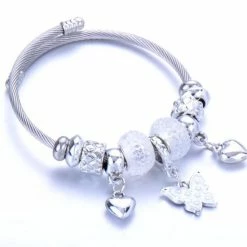 Hete verkoop 🎁 Armband Meisje- Zilver- Wit- Kralen- Vlinder- LiLaLove 😉