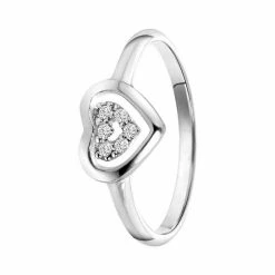 Uitgang ⭐ Lucardi - Meisjes - Kinder Ring Met Plating - Hart - Zirkonia - Cadeau - Echt Zilver - Zilverkleurig 🛒