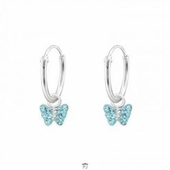 Nieuw 💯 WeLoveSilver Oorbellen Meisje Zilver | Zilveren Oorringen Met Hanger, Blauwe Vlinder Met Kristallen 👏