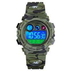 Goedkoopste 🎁 A&K Digitale Leger Kinderhorloge | Waterdicht | LED Verlichting | Stopwatch | Sport ⌚ Watch Kids | Army Groen | S + Geschenkdoosje 🌟