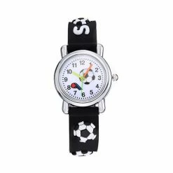 Coupon ✨ Fashion Favorite Kinder Horloge | Voetbal / Soccer Zwart | 3D Siliconen | Ø 25 Mm 🌟