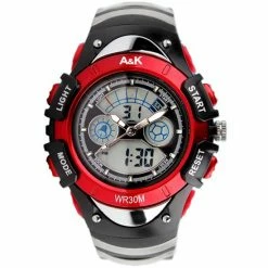 Nieuw 😍 A&K 2in1 Chronograaf Digitale Kinderhorloge | Waterdicht | Sport ⌚ Watch Kids | Rood + Geschenkdoosje 👏