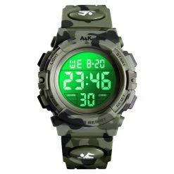 Beste Verkoop ✔️ A&K Digitale Leger Kinderhorloge | Waterdicht | LED Verlichting | Stopwatch | Sport ⌚ Watch Kids | Army Groen | M + Geschenkdoosje 🥰