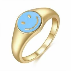 Kopen ❤️ Goldenspot Ring Smiley - Blauw - Smiley - Goudkleurig 🛒