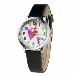 Nieuw ⭐ Fashion Favorite Kinder Horloge | Hartje Zwart | Kunstleer | Ø 30 Mm 🌟