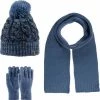 Coupon ✨ Kitti 3-Delig Winter Set | Muts Met Fleecevoering - Sjaal - Handschoenen | 9-15 Jaar Jongens | K22180-13-04 | Denim Blue ❤️