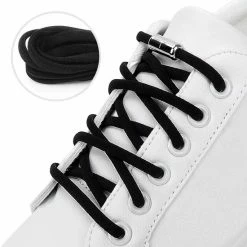 Promo 😉 WW- PRODUCTS Ronde Veters - 105 Cm - Niet Strikken - Elastische Veters - No Tie - Schoenveters - Sportveters - Rond - Schoenveters - Kinderveters - Zwart 🌟
