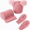 Aanbiedingen 🤩 Merkloos Gebreide Set Muts Twee Pompoms Sjaal Wanten Roze Peuter 2-4 Jaar 👍