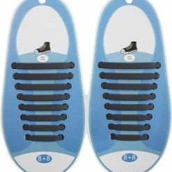 Uitgang 👍 Merkloos Elastische Veters - Siliconen - Set Van 2 X 8 Stuks - Voor Volwassenen / Kinds / Kinderen - Schoenveters Elastiek - Voor 1 Paar Schoenen - Zwart ⭐