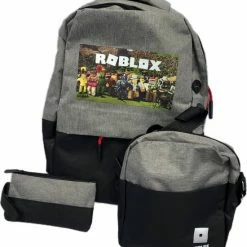 Groothandel 🧨 Uitdakunst Rugtas Roblox Set Van 3 Rugzak, Schoudertas En Etui Zwart Met Grijs ⭐