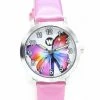 Nieuw 😉 12Getit Meisjes Horloge Roze Met Vlinder Afbeelding En Leer Bandje 🌟