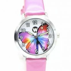 Nieuw 😉 12Getit Meisjes Horloge Roze Met Vlinder Afbeelding En Leer Bandje 🌟