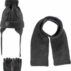 Flash-uitverkoop 🌟 Kitti 3-Delig Winter Set | Muts Met Fleecevoering - Sjaal - Handschoenen | 1-4 Jaar Jongens | K22160-10-03 | Dark Grey ✔️