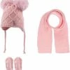 Gloednieuw ✔️ Kitti 3-Delig Winter Set | Muts (Beanie) Met Fleecevoering - Sjaal - Handschoenen | 0-18 Maanden Baby Meisjes | K22150-01-03 - Roze Pink 👍