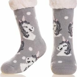 Goedkoopste 🛒 JAXY - Huissokken Kinderen - Verwarmde Sokken - Anti Slip Sokken - Huissokken - Bedsokken - Warme Sokken - Kerstcadeau Voor Kinderen - Thermosokken - Dikke Sokken - Fluffy Sokken - Kerstsokken - Maat 24-27 - Unicorns Grijs 😀