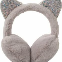 Flash-uitverkoop 💯 Merkloos Meisjes Oorwarmers Poes - Glitter GRIJS - Leeftijd Vanaf 3 Jaar ⭐