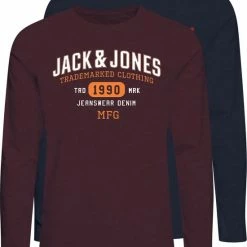 Begroting 🎁 JACK & JONES JUNIOR JACK&JONES JUNIOR JJSTAMP TEE LS CREW NECK 2PK MP JNR Jongens T-shirt - Maat 176 💯